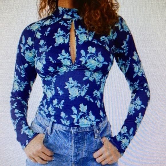 NEW Free People Dinner‎ Party Printed Top / Indigo Combo Women L Boho Hippie - Picture 11 of 13